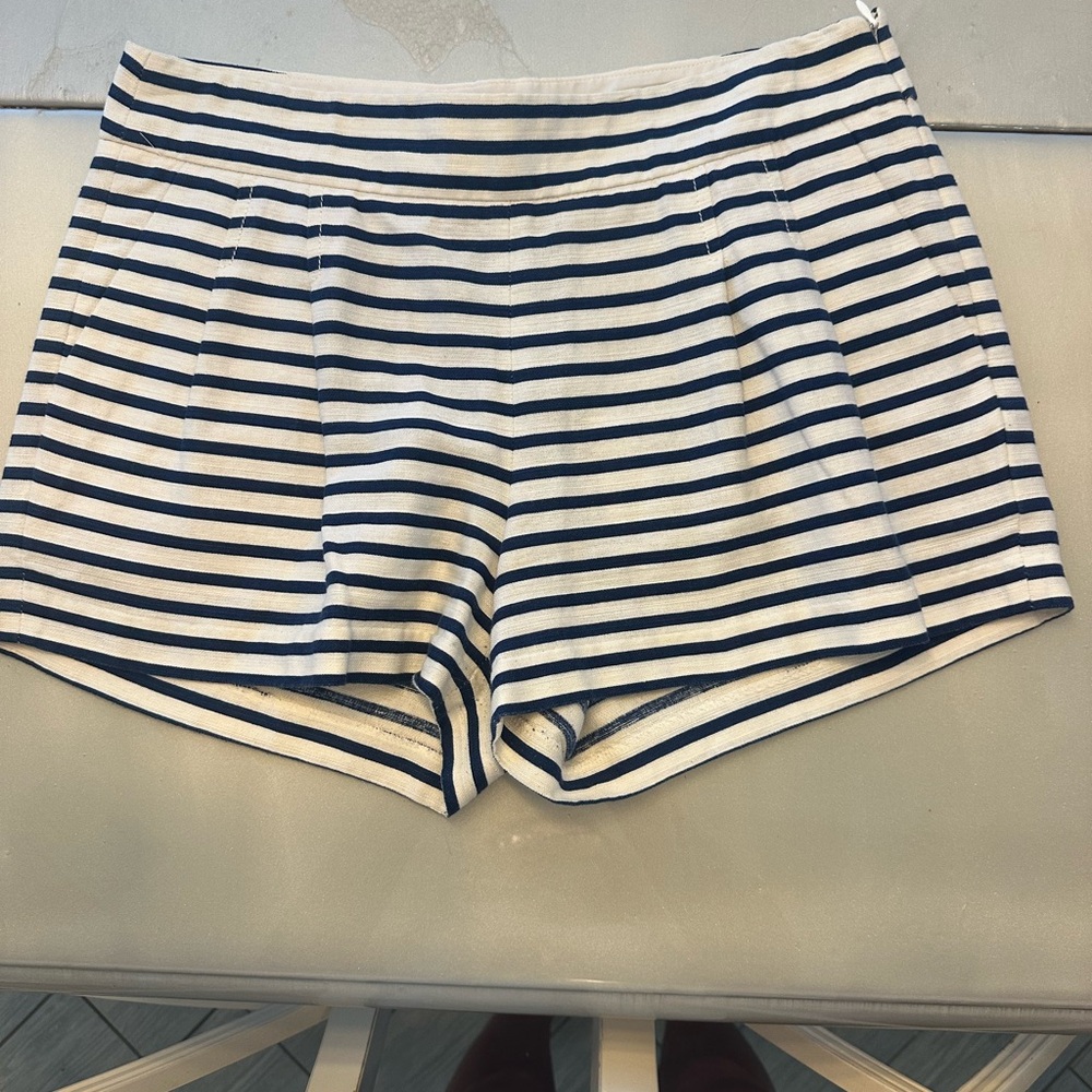 J. Crew Navy and White Striped High Waist Shorts